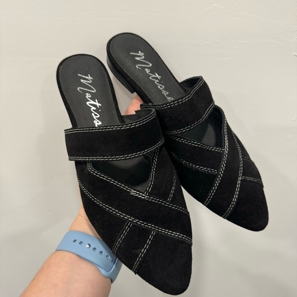 Matisse Black Suede Flat Mule Shoe Pointed Rounded Toe Size 7.5 - Picture 3 of 8